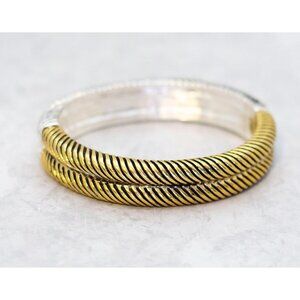 7 inch, Vintage Gold Silver Tone Two Tone Elegant Hinged Bangle | CB1